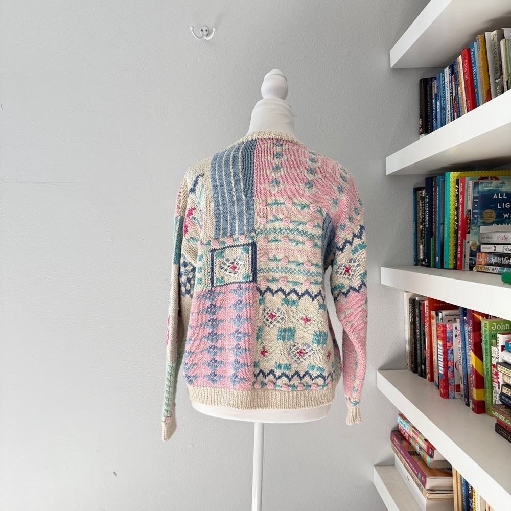 Bryn Connelly Boho Patchwork Textured Cardigan in Soft Pastels Medium - Picture 7 of 13